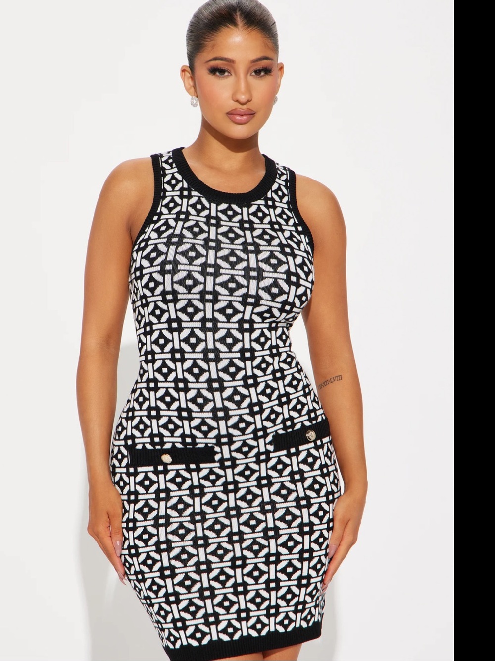 Fashion Nova Black and White Geometric Knit Mini Dress NWT